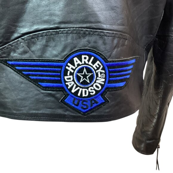 Vintage Bikers Stuff Moto Leather Jacket Mens 44 Harley Owners Group Patch And E - Picture 10 of 12